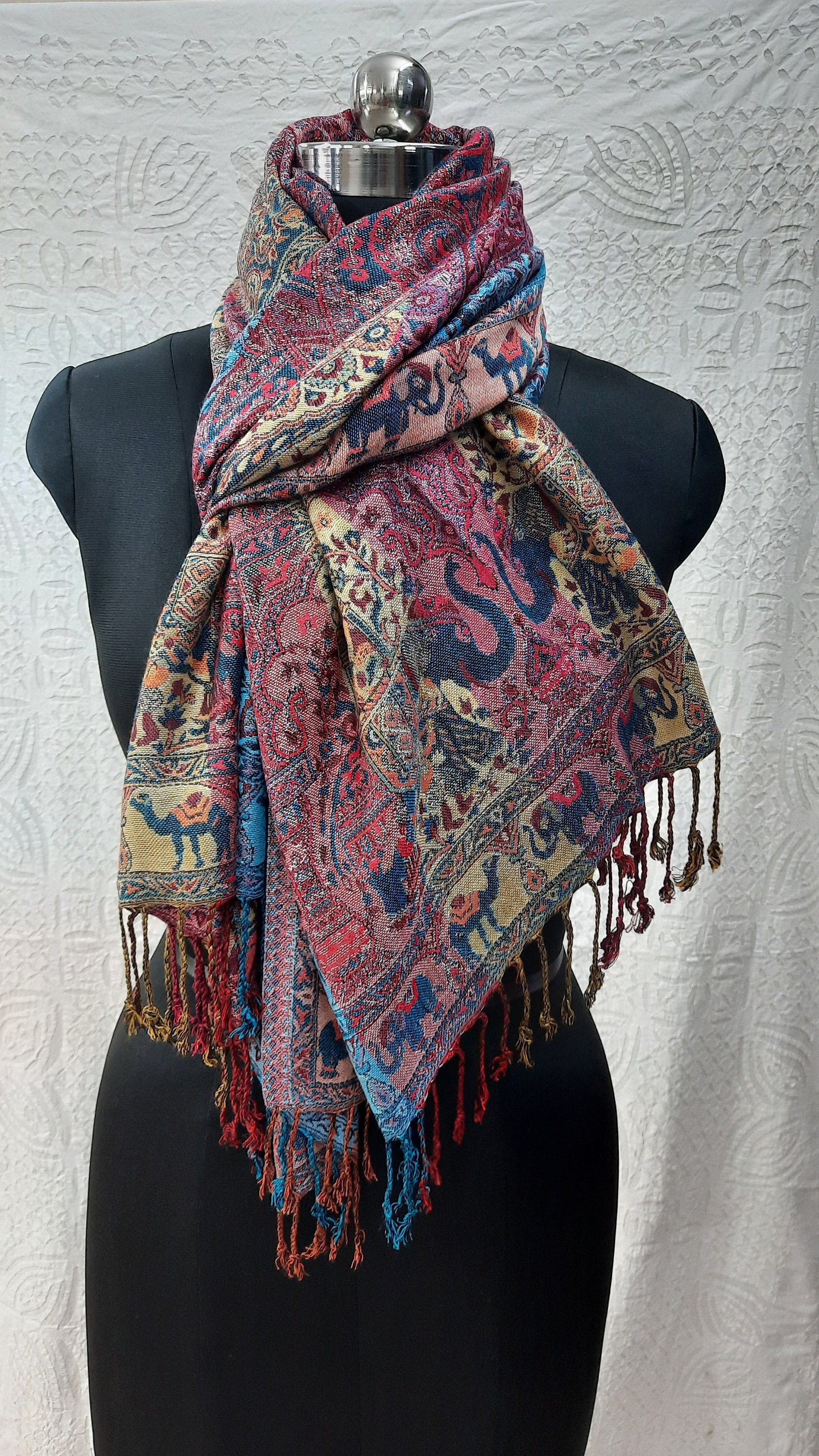 CTHY YAK WOOL STOLE WINDOWPANE CHECK