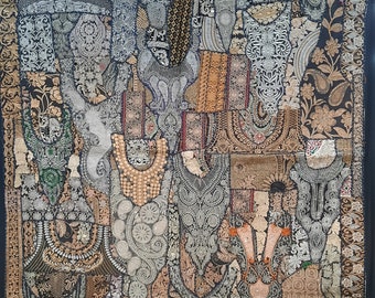 60x90 Handgjord väggbonad, Vintage lapptäcke, Moti Zardozi, Zari lapptäcke väggbonad, vacker och tung halsdesign lapptäcke