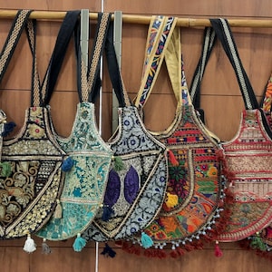2 Pcs. Bohemian style medium sized Embroidered banjara travel bag, Vintage bag, Patchwork bag, Indian bag, Detail Embroidery vintage textile