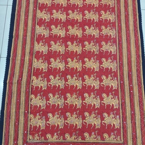Vintage Bohemian Style Kantha Handmade Bedcover/Throw,Indian King Horse Riding Queen Size mirror work Kantha Bedsheet,One of a kind