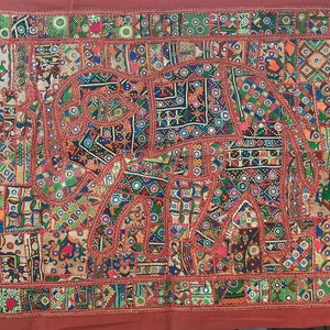 40x60 Hand Embroidered Elephant mirror & muslim work/Ethnic Wall Hanging,Indian Wall Tapestry,Vintage hand embroidered Wall Decor,Bohemian
