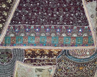 60x90 手刺繍の象のパッチワーク、エスニックな壁掛け、インドの壁掛け