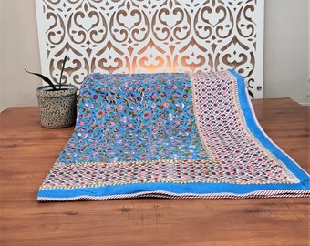 Beautiful Floral Print Reversible Dohar Hand Block Print Cotton Dohar Indian Ac Quilt Blanket Kantha Throw Hand Printed Blanket Throw, Gift