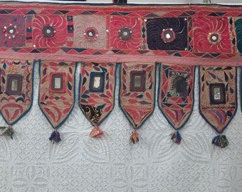 Vintage & rare Mirror Hand embroidered Toran, Door Valace Wall hanging,Unique Vintage Handmade patchwork Uzbek Wallhanging with Tassels