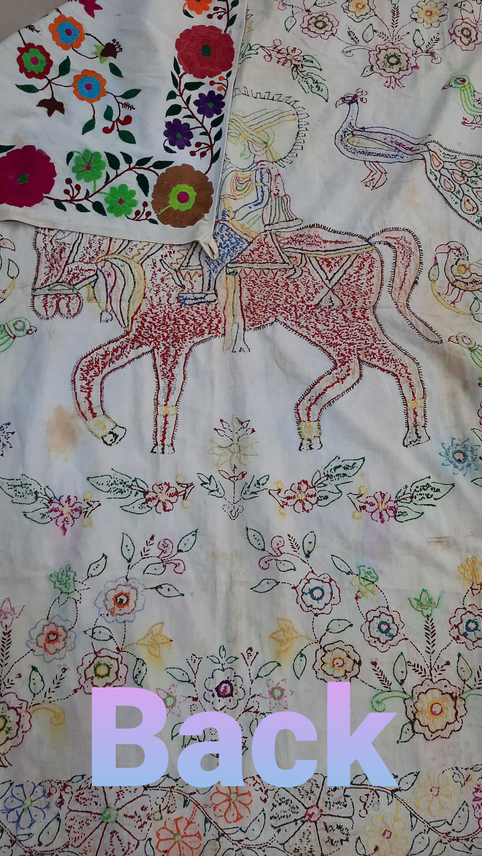 White Vintage & Rare Hand Embroidered Suzani Wall Hanging, Forest