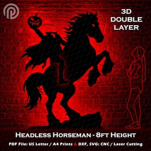 Headless Horseman Life Size Halloween Decor SVG, 8ft DIY Cutout Template, Printable PDF and cnc option, Sleepy Hollow Spooky Yard Silhouette