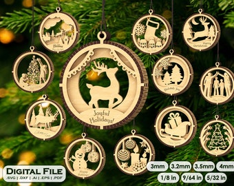 Layered Christmas Bauble Mini Bundle, Laser Cut Tree Ornament, Christmas Hanging Decoration, Craft SVG DXF Digital file download