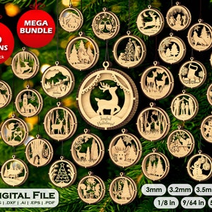 Mega Bundle 3D Christmas Ornaments 36 Files 3 Layer Tree Decoration SVG Vector Laser Cut Hanging Ball Craft Digital Download