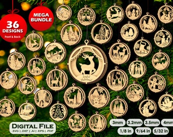 Mega Bundle 3D Christbaumkugel 36Datei 3Layer Baumschmuck SVG Vektor Laser Cut Hängen Christbaumkugel Ornament Handwerk digitaler Download Carving