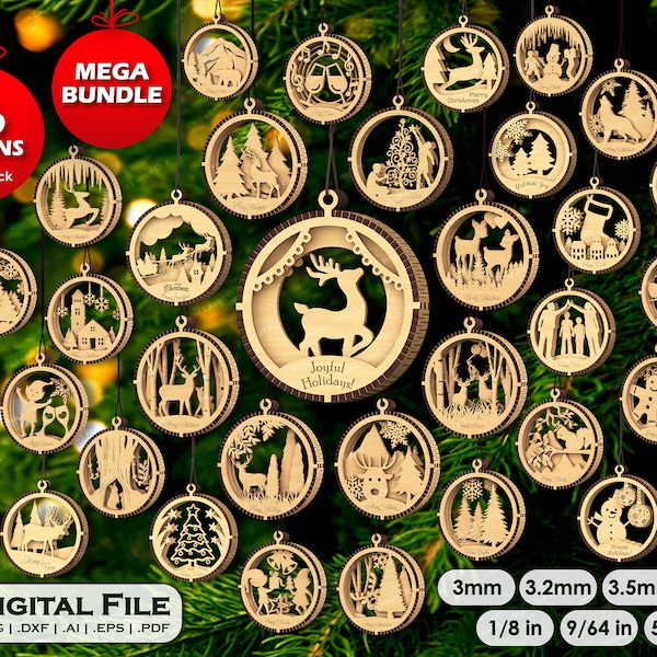 Mega Bundle 3D Boule d’arbre de Noël 36File 3Layer Décoration d’arbre SVG Vector Laser Cut Suspendu Boule Ornement Artisanat téléchargement numérique sculpture