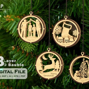 12 files 3 layer Mini Bundle Tree Decoration SVG Vector Laser Cut Hanging Bauble Ornament Craft Christmas tree ball digital download carving image 4