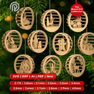 Paquete de adornos navideños multicapa 3D con forma de orbe / Archivos de adornos de madera cortados con láser / Descarga digital / SVG DXF LightBurn Glowforge Xtool
