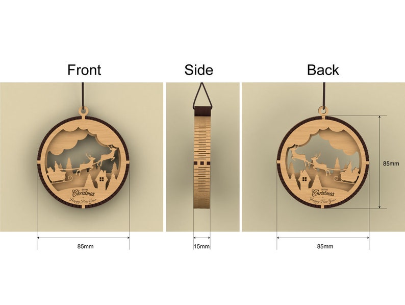 Laser cut file of double-sided multilayered baubles. best choice for Christmas tree as hanging balls decoration in wood. Reindeer, rabbits, snowman, party theme more available. Christmas ornaments wooden laser cut decoration