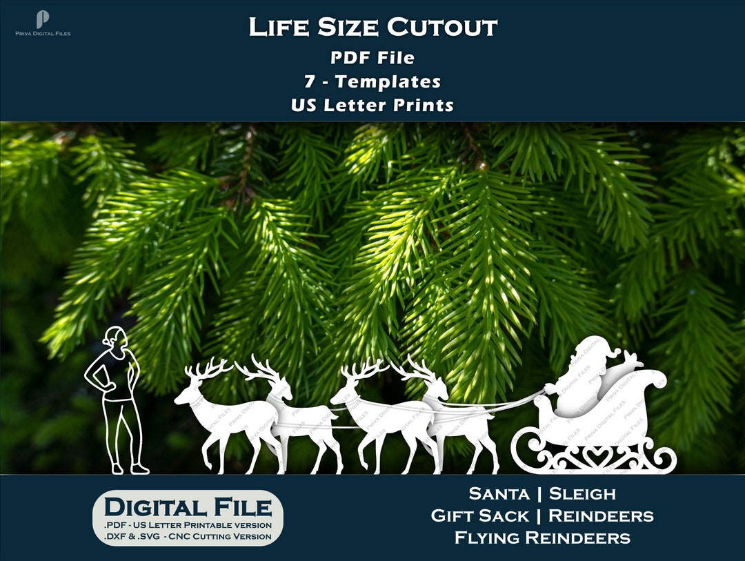 DIY 5ft Life Size Santa Cutout Sleigh Flying &amp; Standing Reindeer ...