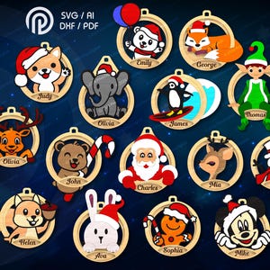 Pacote Mega de Arquivos SVG de Enfeites de Natal 3D Recortados a Laser - Arquivo Pronto para Laser - Decoração de Árvore DXF - Download Digital - Bola de Natal Animal