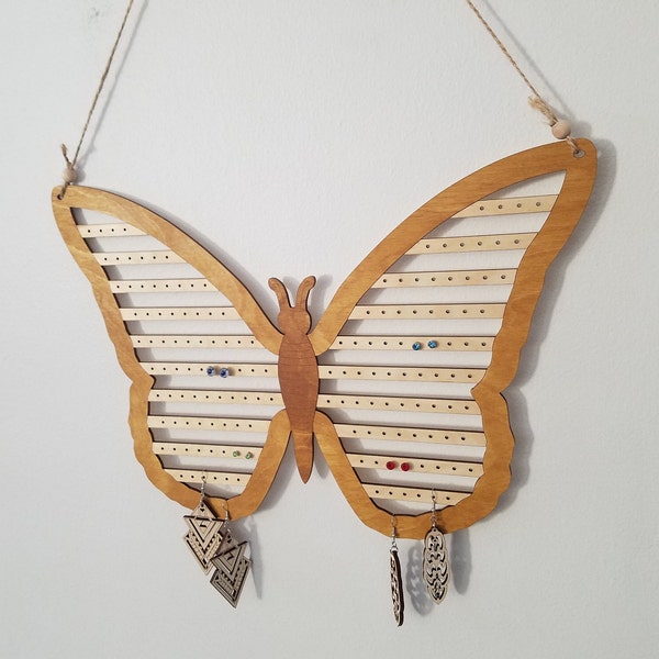 Archivo digital SVG para soporte de exhibición de pendientes de mariposa, organizador colgante de montaje en pared, corte láser para aretes y colgantes