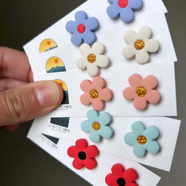 Colorful Flower Studs, Summer Floral Earrings, Handmade Present for Woman, Montana Made Accessories, Unique Jewelry