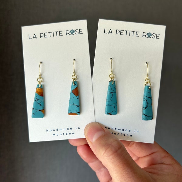 14k Gold Plated Turquoise Earrings, Howlite Clay Earrings, Fish Hook Earrings, Handmade Jewelry, Nickel Cadmium Lead Free