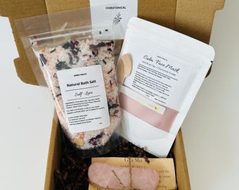 Self-love Spa Gift Box, Spa Gift set, Bath Salt & Gua Sha Gift Set,Relaxation Gift Box,Calm and Glow Gift Box,Self-Care Spa Gift Box,For Her