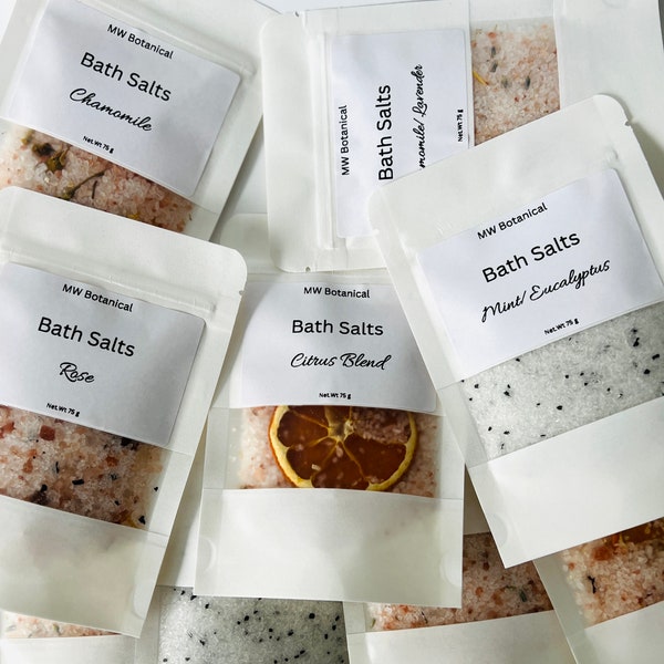 2.6oz (75g) Bulk Floral Bath Salts Samples/Bridal Favors|/Bridal Gifts/Wedding Favors/Single Use Bath Salts/Baby Shower gifts/Botanical salt
