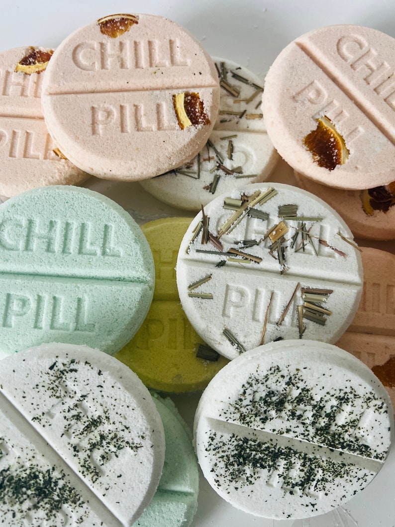 Chill Pill Shower Steamers/Stress Relief Spa Gift/Self Care Gift for her/Spa Gift for Woman/Calming Shower Steamers/Relaxation Spa Gift/Gift image 1