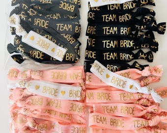 11pcs Team Bride Bracelets /Bachelorette Party Favors/Bridal Showers Favors/Team Bride Wristbands/Team Bride Hair Ties/Bridesmaid Favors