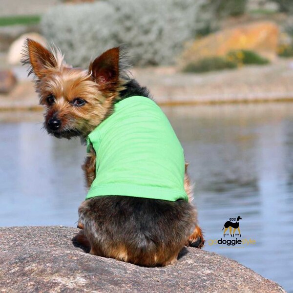 100% Cotton Solid Dog Tank Top - Green Flash - Spring Summer Dog Shirt - Dog Tee - Easy Care - Size XS to 3 XL - Dogs 3 to 90 lbs