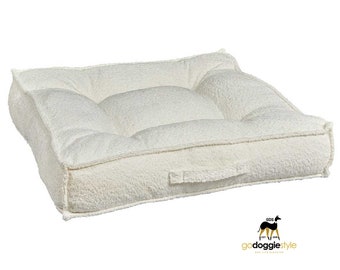 Vanilla Boucle (Faux Fur) Dog Piazza Bed by Bowsers Pet Products (Diamond) - Handmade Tufted Pillow Bed - Square Dog Bed Dogs Up To 120 lbs