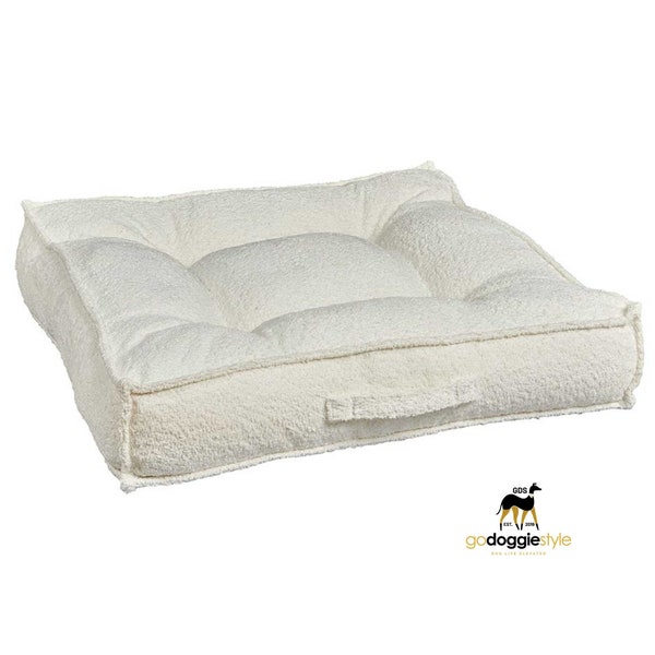 Vanilla Boucle (Faux Fur) Dog Piazza Bed by Bowsers Pet Products (Diamond) - Handmade Tufted Pillow Bed - Square Dog Bed Dogs Up To 120 lbs