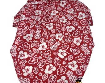 100% Cotton Hawaiian Camp Dog Shirt - Aloha Red - Spring Summer Dog Shirt - Flower Dog Shirt With Leash Hole - Easy Wash - XS to XL - 3 to