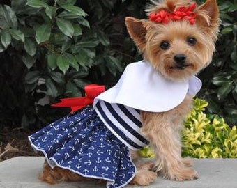 Nautical Dog Dress with Matching Leash