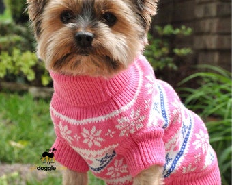 100% Combed Cotton Snowflake and Hearts Dog Sweater - Pink- Fall Winter Shirt - Warm Soft Dog Sweater Personally Custom Gift For Dog
