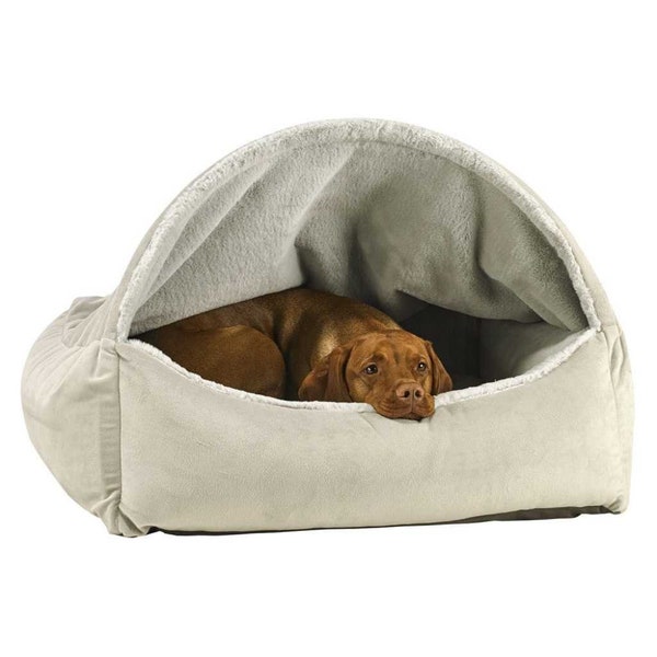 Dog Canopy Bed With Dream Fur - Cloud - Overstuffed Bolsters - Non Allergenic Virgin Fibers - Tufted Cushions - Machine Washable - YKK