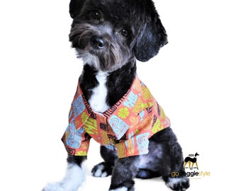 100% Cotton Hawaiian Camp Dog Shirt - Tiki - Spring Summer Dog Shirt - Hieroglyphics Dog Shirt With Leash Hole - Easy Wash - XS to XL - 3