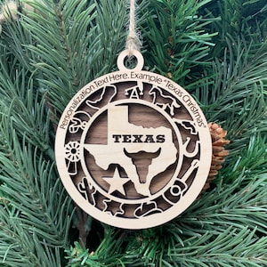 Texas Ornament with personalization, Choose Any State, Customizable Christmas Ornament, Personalized Wood Engraved Gifts