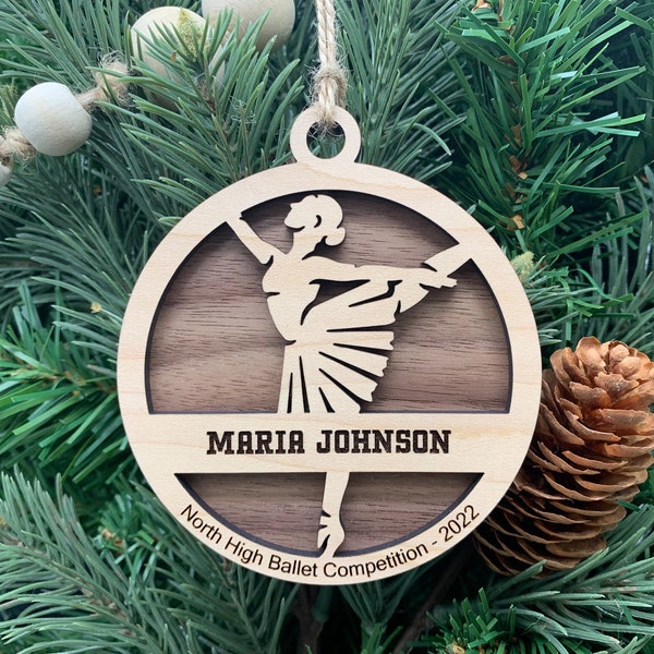 Personalized Women's Ballet Ornament, Engraved Wooden Sports Ornament with custom text, Ballet Dancer
