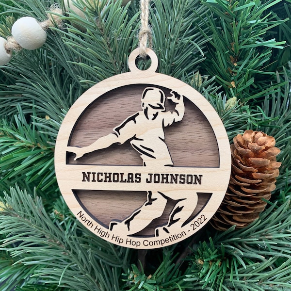 Personalized Men's Hip Hop Ornament, Engraved Wooden Sports Ornament with custom text, Hiphop