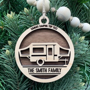 Personalized Wooden Pop-Up Camper Ornament, Camping Trip Ornament, Vacation Ornament