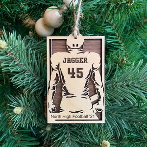 Personalized Football Ornament, Engraved Wooden Sports Ornament with Name and Number, Sports Jersey