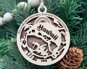 Hawaii Ornament with personalization, Choose Any State, Customizable Christmas Ornament, Personalized Wood Engraved Gifts