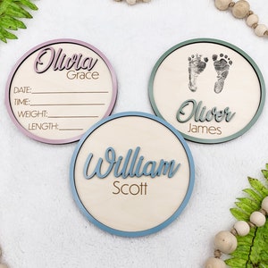 Baby Announcement Sign With Birth Stats | Baby Name Reveal Sign | Personalized Baby Name Plaque | Baby Footprint Sign