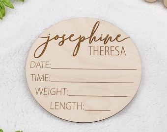 Engraved Wooden Baby Name Announcement Sign, Birth Stats
