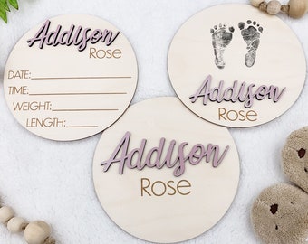 Baby Announcement Sign With Birth Stats | Baby Name Reveal Sign | Personalized Baby Name Plaque | Baby Footprint Sign