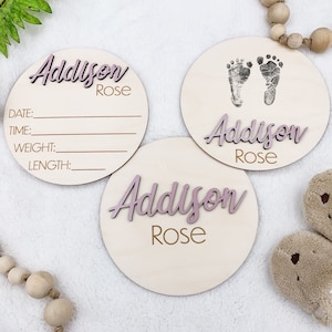 Baby Announcement Sign With Birth Stats | Baby Name Reveal Sign | Personalized Baby Name Plaque | Baby Footprint Sign