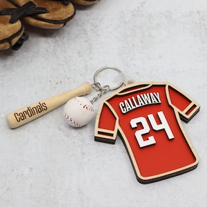 Personalized Baseball Bag Tag | Custom Baseball Keychain with Laser Engraved Bat | Baseball Gift