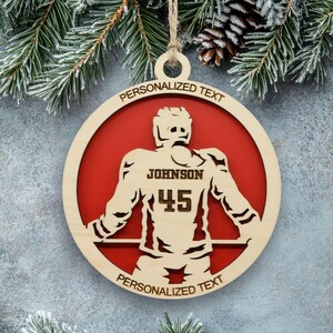 Personalized Women's Hockey Ornament, Engraved Wooden Sports Ornament with Name and custom text, Sports Jersey