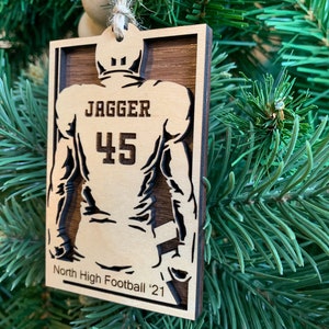 Personalized Football Ornament, Engraved Wooden Sports Ornament with Name and Number, Sports Jersey image 2