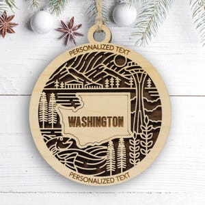 Washington State Ornament – Personalized Wooden Christmas Keepsake – Laser-Cut Evergreen State Heritage Décor