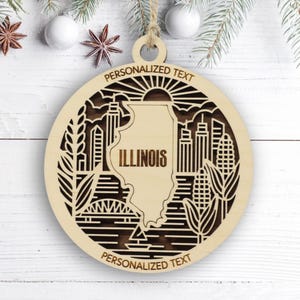 Illinois State Ornament – Personalized Wooden Christmas Keepsake – Laser-Cut State Heritage Décor