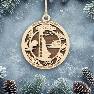 Delaware Ornament with personalization, Choose Any State, Customizable Christmas Ornament, Personalized Wood Engraved Gifts